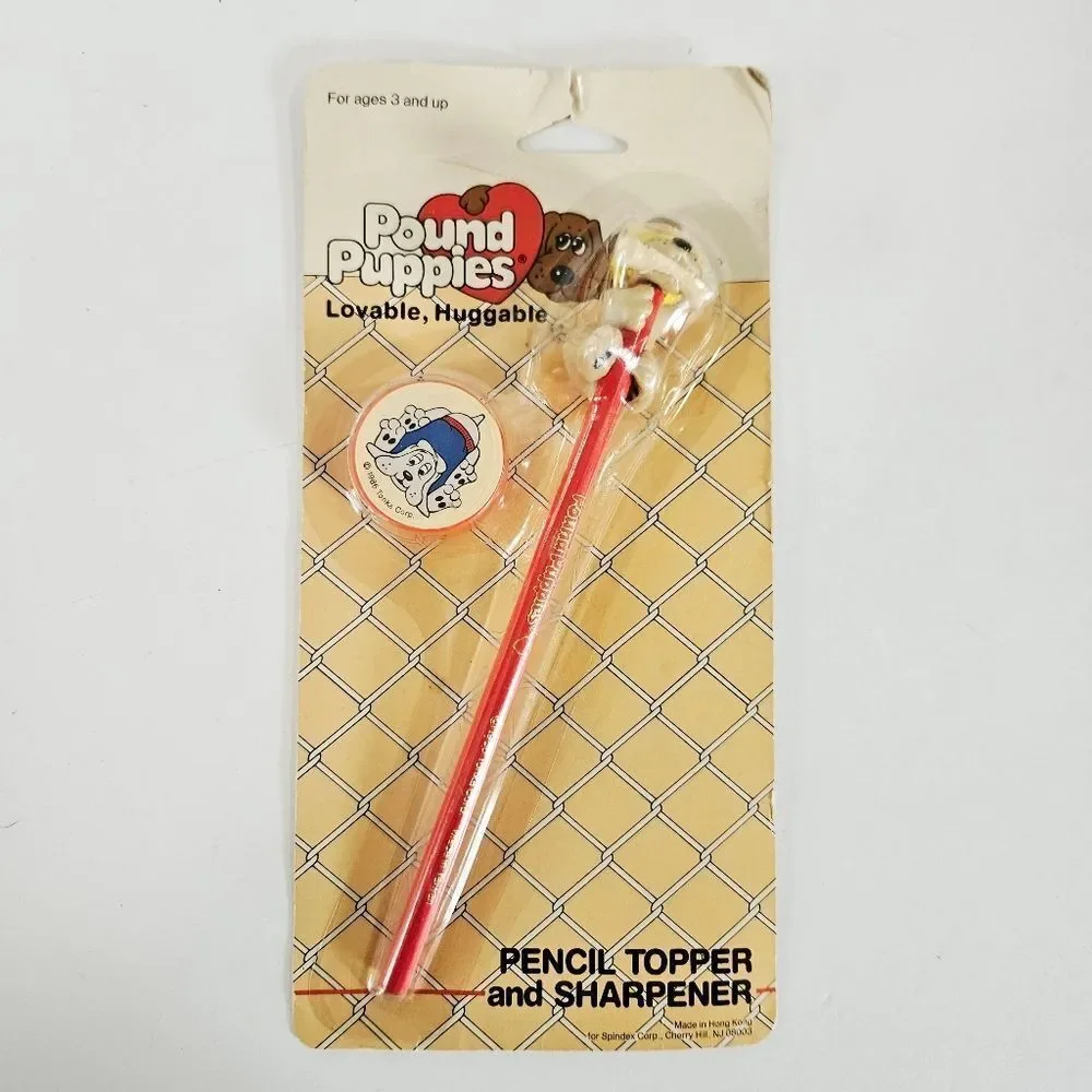 NIB Pound Puppies 1986 Tonka Pencil Dog Topper & Sharpener Set Original Package